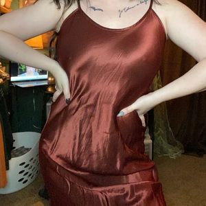 90s Rust Satin Silk Beautiful Long Vintage Slip Dress